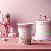 Tea Party Fairy Girl Blush Roze Bloemen Verjaardag Papieren Bekers
