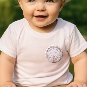 Tea Party Fairy Girl Blush Roze Bloemen Verjaardag Ronde Button 3,2 Cm