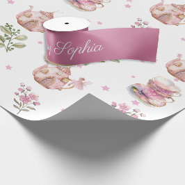 Tea Party Fairy Girl Blush Roze Bloemen Verjaardag Satijnen Lint