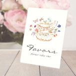 Tea Party Favors Pedestal Sign Reclamebord Met Voetstuk<br><div class="desc">Laat je speciale dag bloeien met Tea Party Favors Pedestal Sign! Dit ontwerp is voorzien van verbluffende handbeschilderde waterverf floralen in kleurtinten van diep paars, stoffig blauw en wazige roze met grijze zonlaag. Of je nu een tuinfeest of een luie, intieme samenkomst organiseert, dit mooie voetballetje zal je evenement een...</div>