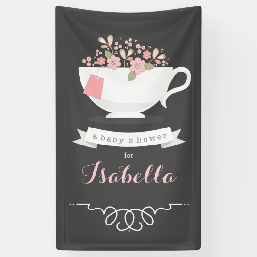 Tea Party Floral Baby shower Banner (Verticaal)