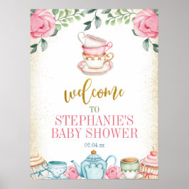 Tea Party Floral Baby shower Welcome Sign Poster