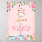 Tea Party Floral Birthday Party Welcome Sign Poster (Voorkant)