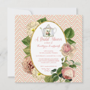 Tea Party  Floral Rozen Gold Vrijgezellenfeest Kaart