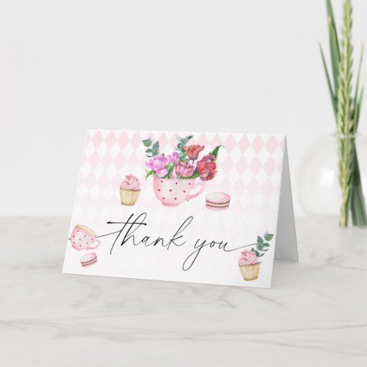 Tea Party Flowers baby shower bedankje Bedankkaart (Voorkant)
