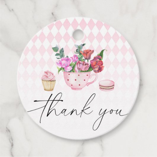 Tea Party Flowers baby shower bedankt Bedankjes Labels (Voorkant)