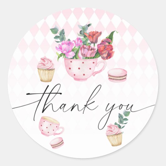 Tea Party Flowers baby shower bedankt Ronde Sticker (Voorkant)