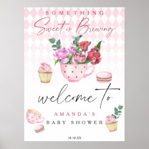 Tea Party Flowers Welkom meisje baby shower feest Poster