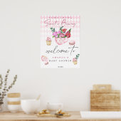Tea Party Flowers Welkom meisje baby shower feest Poster (Keuken)