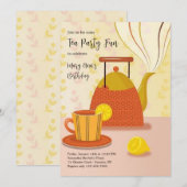 Tea Party Fun Uitnodiging (Voorkant / Achterkant)