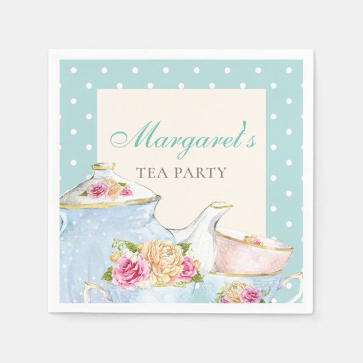 Tea Party gepersonaliseerde polka dot Servet (Voorkant)