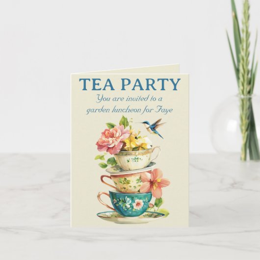 Tea Party Gevouwen Uitnodiging (Voorkant)