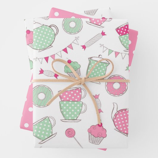 Tea Party Gift Wrapping Paper Set (In situ)