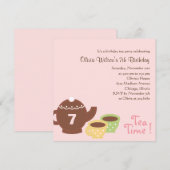 Tea Party - Girl Birthday Invitation Kaart (Voorkant / Achterkant)