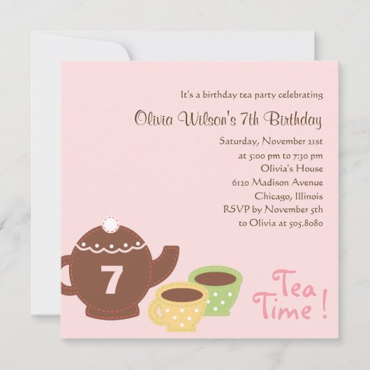 Tea Party - Girl Birthday Invitation Kaart (Voorkant)