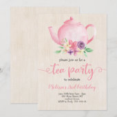 Tea Party Girl Birthday Pink Waterverf Rustic Kaart (Voorkant / Achterkant)