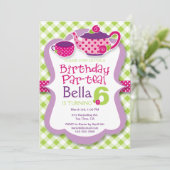Tea Party Girls Birthday Party Invitation Kaart (Staand voorkant)