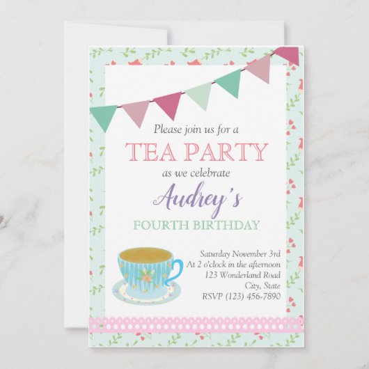 Tea Party Girls Birthday Shabby Chic Aftermiddag T Kaart (Voorkant)