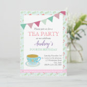 Tea Party Girls Birthday Shabby Chic Aftermiddag T Kaart (Staand voorkant)