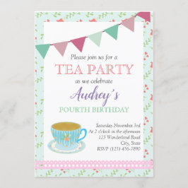 Tea Party Girls Birthday Shabby Chic Aftermiddag T Kaart