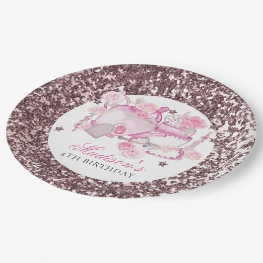 Tea Party Glitter Personalized Elegant Papieren Bordje (Gekanteld)