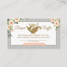 Tea Party Gray Pink Floral Diaper Raffle Ticket Informatiekaartje