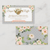 Tea Party Gray Pink Floral Diaper Raffle Ticket Informatiekaartje (Voorkant / Achterkant)