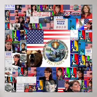 TEA party Grizzly Beer Flag Sarah Palin collage Poster
