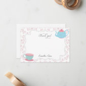Tea Party - Hartelijk dank (roze) Notitiekaartje (Voorkant / Achterkant in situ)