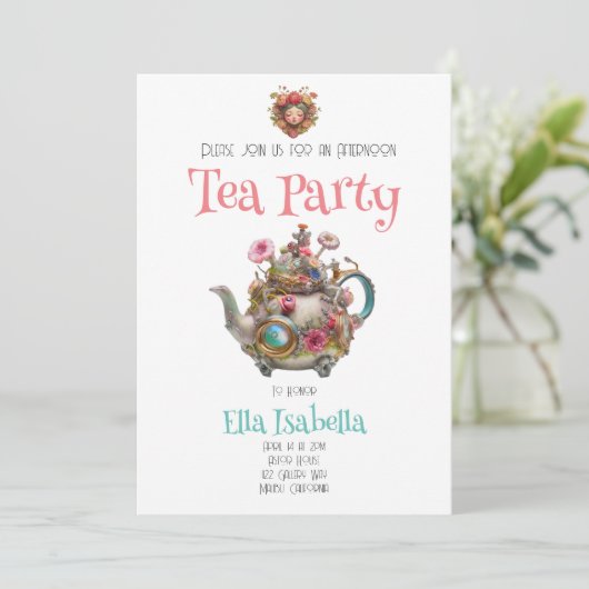 Tea Party Invitation Kaart (Staand voorkant)