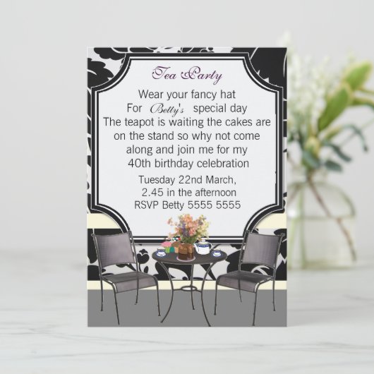 Tea Party Invitation Kaart (Staand voorkant)