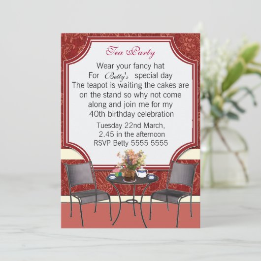 Tea Party Invitation Kaart (Staand voorkant)