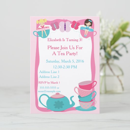 Tea Party Invitation Kaart (Staand voorkant)