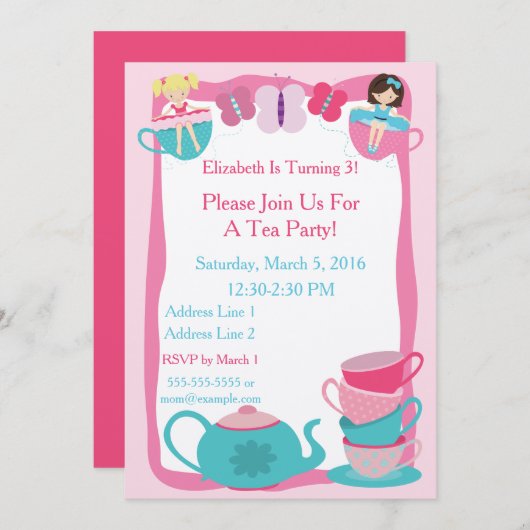 Tea Party Invitation Kaart (Voorkant / Achterkant)