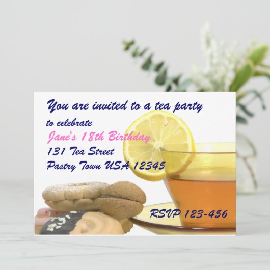 Tea Party Invitation Sjabloon Kaart (Staand voorkant)