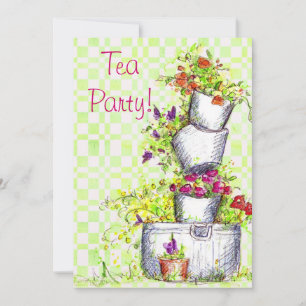 Tea Party Invitations Cottage Garden Flower Bucket Kaart