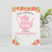 Tea Party Invitations for Girls Kaart (Staand voorkant)