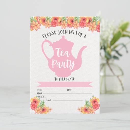 Tea Party Invitations for Girls Kaart (Staand voorkant)
