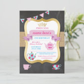 Tea Party Invite Princess Crown Alice Birthday Kaart (Staand voorkant)