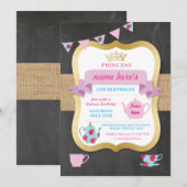 Tea Party Invite Princess Crown Alice Birthday Kaart (Voorkant / Achterkant)