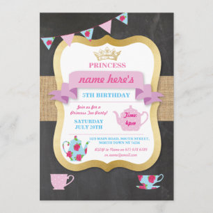 Tea Party Invite Princess Crown Alice Birthday Kaart