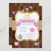 Tea Party Invite Princess Crown Pot Alice Birthday Kaart (Voorkant / Achterkant)