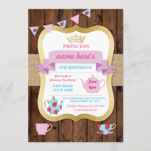 Tea Party Invite Princess Crown Pot Alice Birthday Kaart