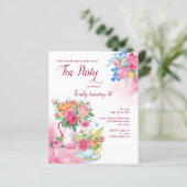 Tea party jarig cup bloemen budget uitnodiging (Staand voorkant)