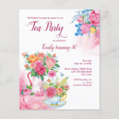 Tea party jarig cup bloemen budget uitnodiging (Voorkant)