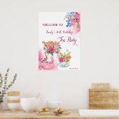 Tea party jarig cup bloemen welkom teken poster (Keuken)