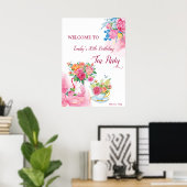 Tea party jarig cup bloemen welkom teken poster (Thuiskantoor)