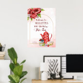 Tea party jarig polka dot tea pot welkomstteken poster (Thuiskantoor)