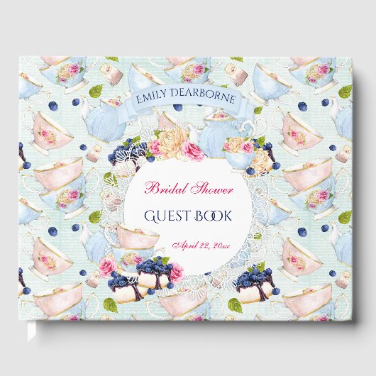 Tea Party Kant Doily Rozen Tea Cups Gastenboek (Voorkant)