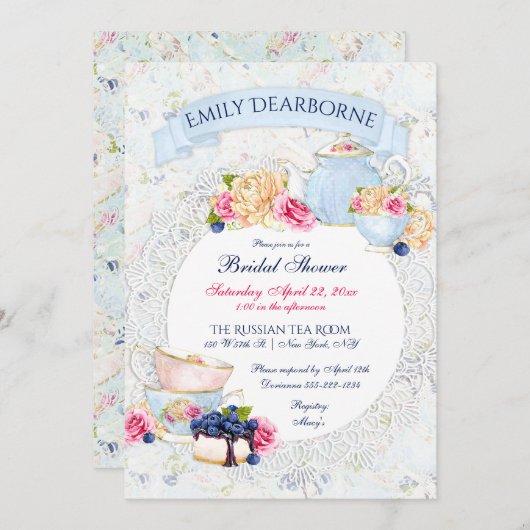 Tea Party Kant Doily Waterverf Kaart (Voorkant / Achterkant)